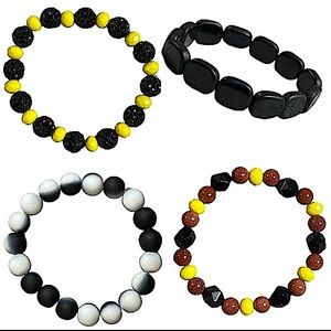 4 pack stone & glass beaded bracelets white black yellow brown NEW